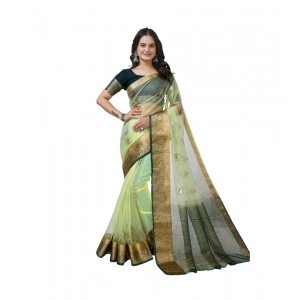 Generic Women's Organza jacquard Embellished Saree With Unstitched Blouse 5.5Mtr (Light Green)