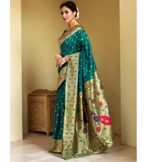 Generic Women's Silk Blend Zari Weaving Saree With Unstitched Blouse 5.5Mtr (Rama)