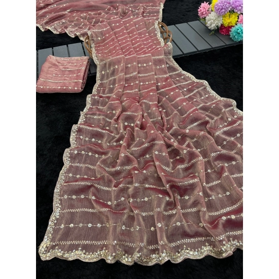 Generic Women's Slik Embellished Saree With Unstitched Blouse 5.5Mtr (Pink)