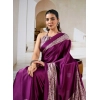 Generic Women's Satin Crepe Printed Saree With Unstitched Blouse 5.5Mtr (Purple)