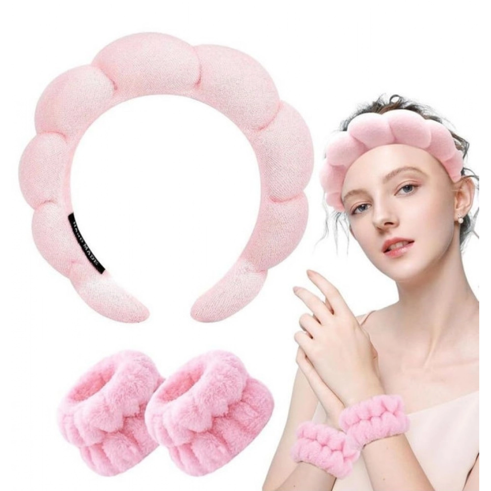 Generic Pack of 2 Spa Headband And Wristband Set (Pink)