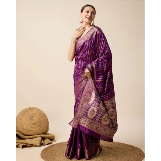 Generic Women's Soft Silk Jacquard Saree With Unstitched Blouse 5.5Mtr (Purple)