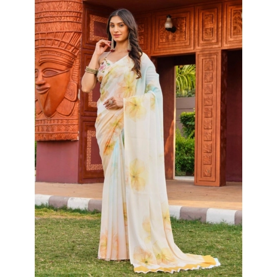 Generic Women's Georgette Floral Printed Saree With Unstitched Blouse 5.5Mtr (Off White-Yellow) Generic Women's Georgette Floral Printed Saree With Unstitched Blouse 5.5Mtr (Off White-Yellow)
