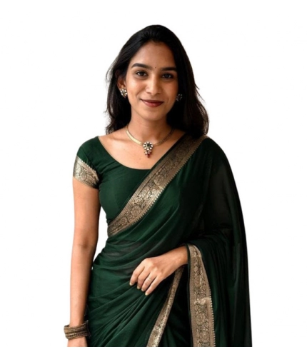 Generic Women's Vichitra Silk Printed Saree With Unstitched Blouse 5.5Mtr (Green)