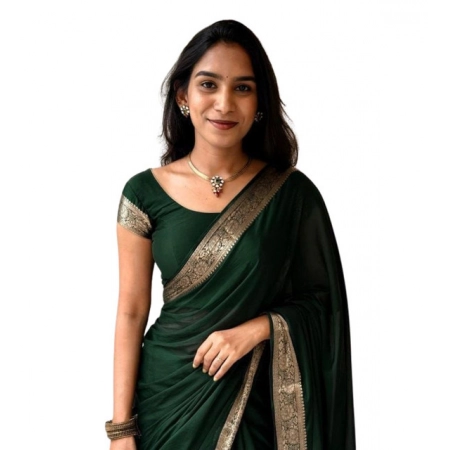 Generic Women's Vichitra Silk Printed Saree With Unstitched Blouse 5.5Mtr (Green)
