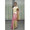 Generic Women's Linen Printed Saree With Unstitched Blouse 5.5Mtr (Yellow)