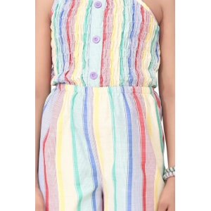 Generic Girl's Polyester Cotton Blend Striped Sleeveless Jumpsuit (Multicolor)