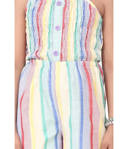 Generic Girl's Polyester Cotton Blend Striped Sleeveless Jumpsuit (Multicolor)