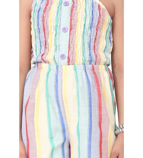 Generic Girl's Polyester Cotton Blend Striped Sleeveless Jumpsuit (Multicolor)