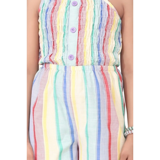 Generic Girl's Polyester Cotton Blend Striped Sleeveless Jumpsuit (Multicolor) Generic Girl's Polyester Cotton Blend Striped Sleeveless Jumpsuit (Multicolor)