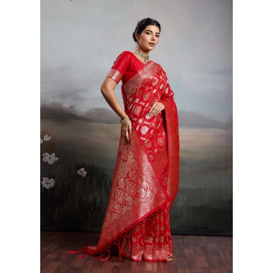 Generic Women's Silk Blend Printed Saree With Unstitched Blouse 5.5Mtr (Red) Generic Women's Silk Blend Printed Saree With Unstitched Blouse 5.5Mtr (Red)