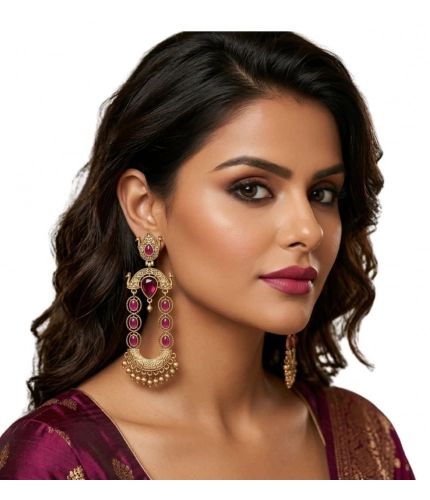 Generic Women's Zinc Alloy Gold Plated Chandbali Earrings (Multicolor)