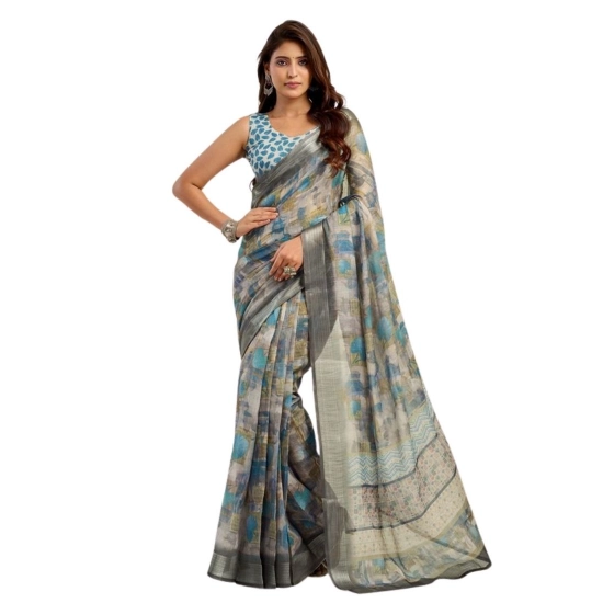 Generic Women's Faux Linen Abstract Print Ready to wear Saree With Unstitched Blouse 5.5Mtr (Grey) Generic Women's Faux Linen Abstract Print Ready to wear Saree With Unstitched Blouse 5.5Mtr (Grey)