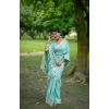 Generic Women's Faux_Banarasi Lining Pattern Saree With Unstitched Blouse 5.5Mtr (Light_Aqua_Blue)