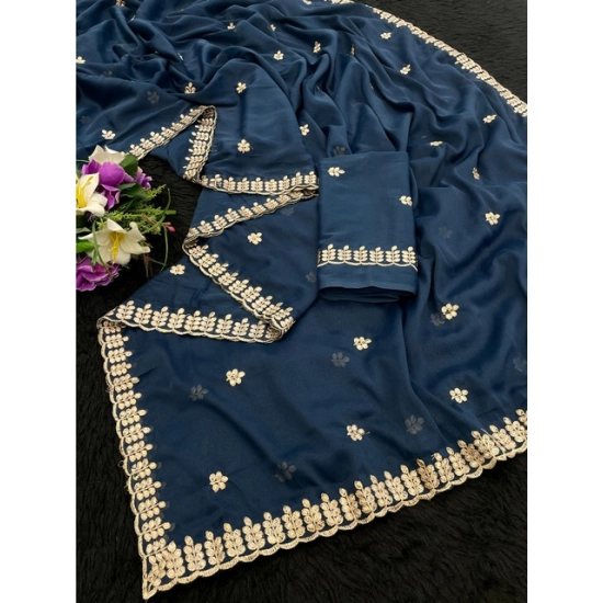 Generic Women's Georgette Embroidered Saree With Unstitched Blouse 5.5Mtr (Blue) Generic Women's Georgette Embroidered Saree With Unstitched Blouse 5.5Mtr (Blue)