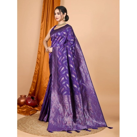 Generic Women's Soft Silk Jacquard Saree With Unstitched Blouse 5.5Mtr (Purple)
