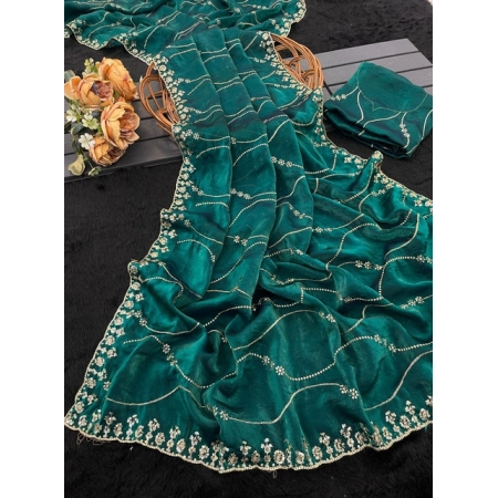 Generic Women's Slik Embellished Saree With Unstitched Blouse 5.5Mtr (Bottle Green)