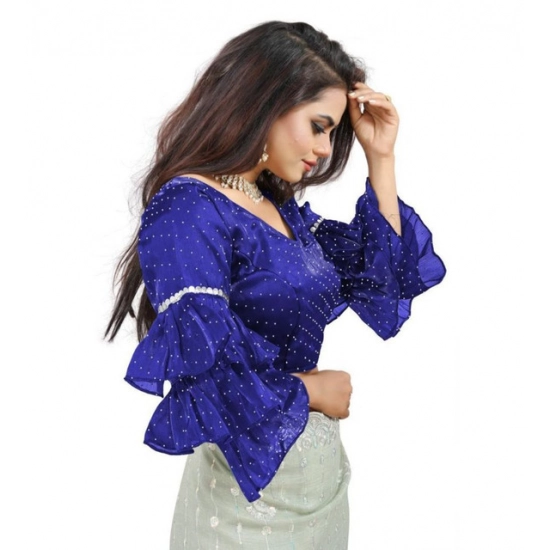 Generic Women's Organza Solid V Neck Layered Ruffle Sleeve Readymade Blouse (Blue Free Size , up to 38–40 Bust)-PID65849 Generic Women's Organza Solid V Neck Layered Ruffle Sleeve Readymade Blouse (Blue Free Size , up to 38–40 Bust)-PID65849