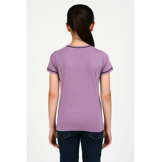 Generic Girl's Cotton Printeded Round Neck T-Shirt (Lavander)