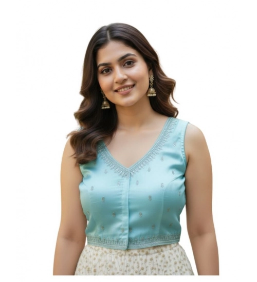 Generic Women's Zimmi Choo Sequin Work V-Neck Padded Blouse (Sky Blue 38 Ready (Self Alterable 36–40)