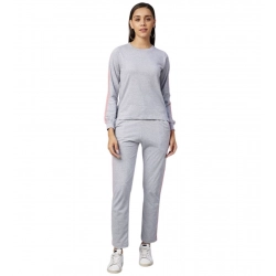 Generic Women's Cotton Solid Long Sleeves Tracksuit (Light Grey - Pink)