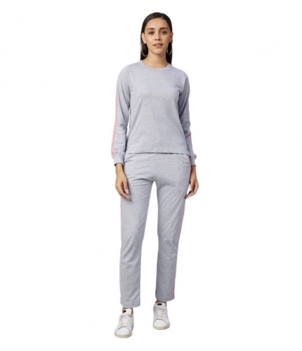 Generic Women's Cotton Solid Long Sleeves Tracksuit (Light Grey - Pink)