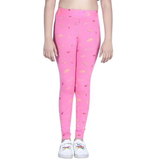 Generic Girl's Cotton Lycra Printed Elasticated Leggings (Pink) Generic Girl's Cotton Lycra Printed Elasticated Leggings (Pink)