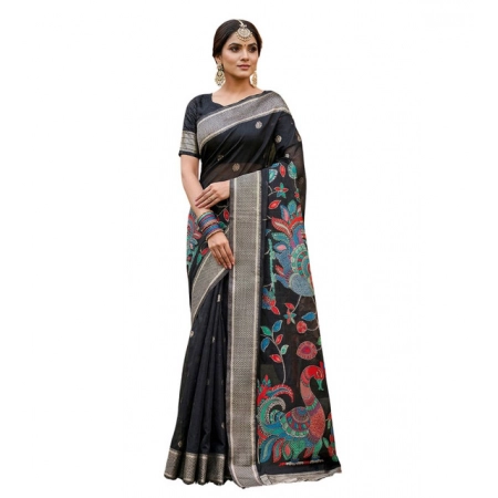 Generic Women's Linen Cotton Floral Embroidered Saree With Unstitched Blouse 5.5Mtr (Black) Generic Women's Linen Cotton Floral Embroidered Saree With Unstitched Blouse 5.5Mtr (Black)