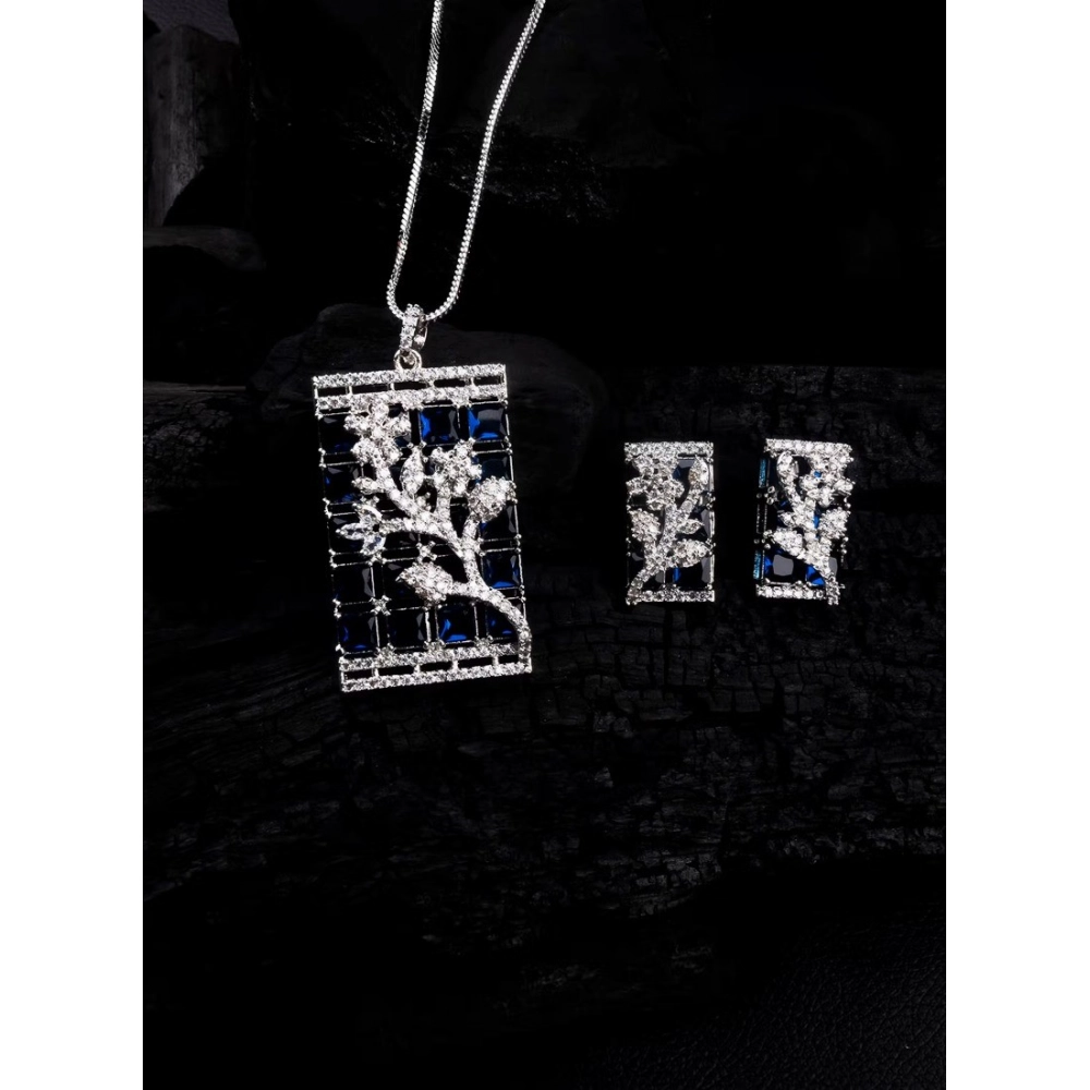 Generic Women's Brass Silver Plated Pendant Set (Blue) Generic Women's Brass Silver Plated Pendant Set (Blue)