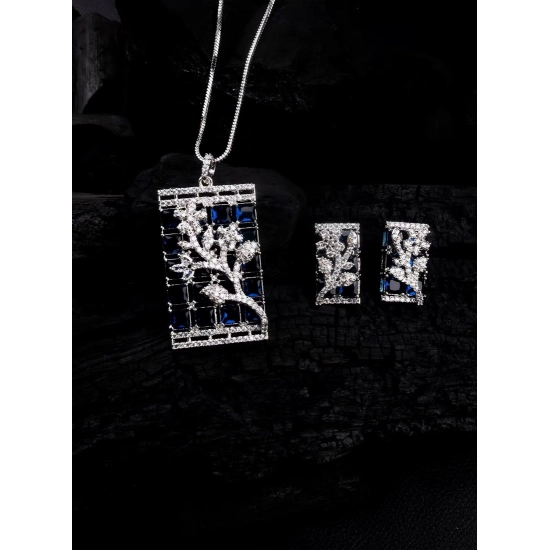 Generic Women's Brass Silver Plated Pendant Set (Blue)