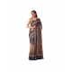 Generic Women's Faux_Linen Printed Saree With Unstitched Blouse 5.5Mtr (Navy_Blue)