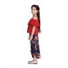 Generic Girl's Rayon Crepe Printed Cold Shoulder Top and Pants Set (Red-Navy) Generic Girl's Rayon Crepe Printed Cold Shoulder Top and Pants Set (Red-Navy)