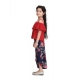 Generic Girl's Rayon Crepe Printed Cold Shoulder Top and Pants Set (Red-Navy)
