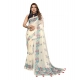 Generic Women's Linen Cotton Printed Saree With Unstitched Blouse 5.5Mtr (Off White)