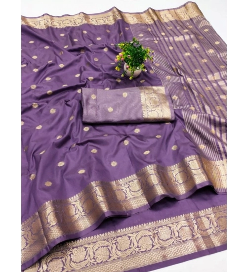 Generic Women's Jacquard Silk Jaquard Woven Saree With Unstitched Blouse 5.5Mtr (Purple)