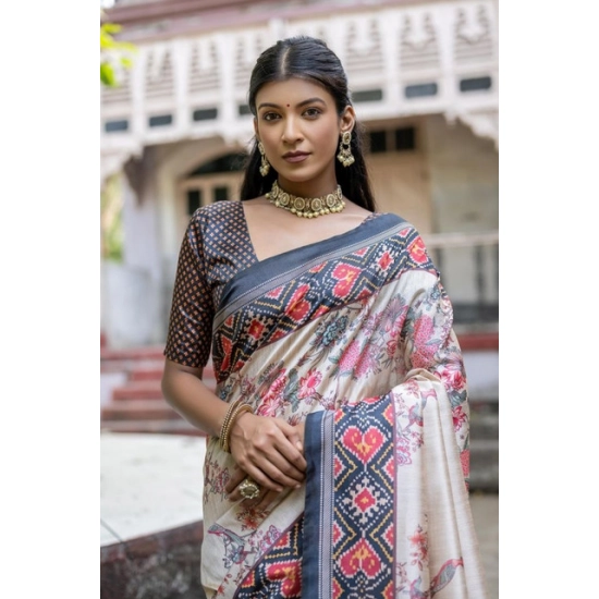 Generic Women's Faux_Tussar Floral Jal With Patola Print Saree With Unstitched Blouse 5.5Mtr (Black) Generic Women's Faux_Tussar Floral Jal With Patola Print Saree With Unstitched Blouse 5.5Mtr (Black)