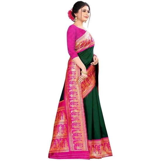 Generic Women's Soft Litchi Silk Jacquard Work Saree With Unstitched Blouse 5.5Mtr (Green) Generic Women's Soft Litchi Silk Jacquard Work Saree With Unstitched Blouse 5.5Mtr (Green)