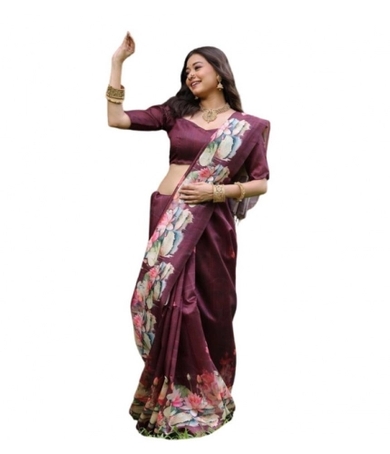 Generic Women's Faux_Tussar Floral Saree With Unstitched Blouse 5.5Mtr (Purple)