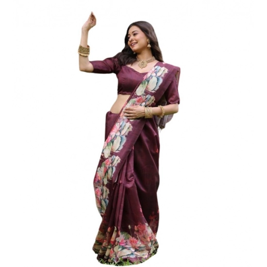 Generic Women's Faux_Tussar Floral Saree With Unstitched Blouse 5.5Mtr (Purple) Generic Women's Faux_Tussar Floral Saree With Unstitched Blouse 5.5Mtr (Purple)