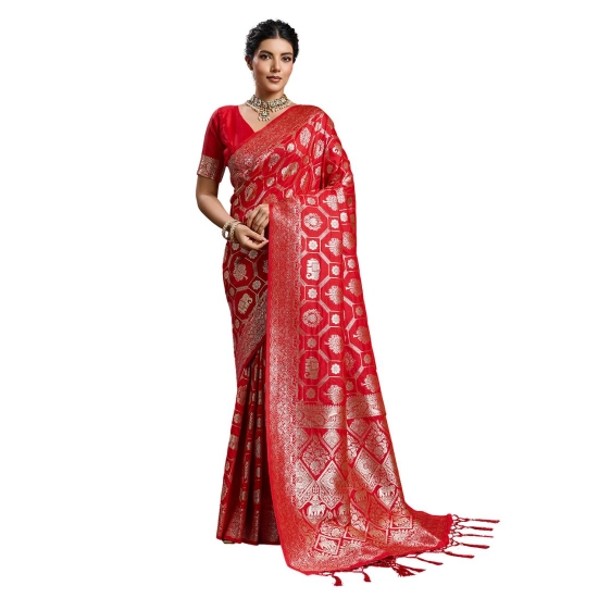 Generic Women's Silk Blend Printed Saree With Unstitched Blouse 5.5Mtr (Red) Generic Women's Silk Blend Printed Saree With Unstitched Blouse 5.5Mtr (Red)