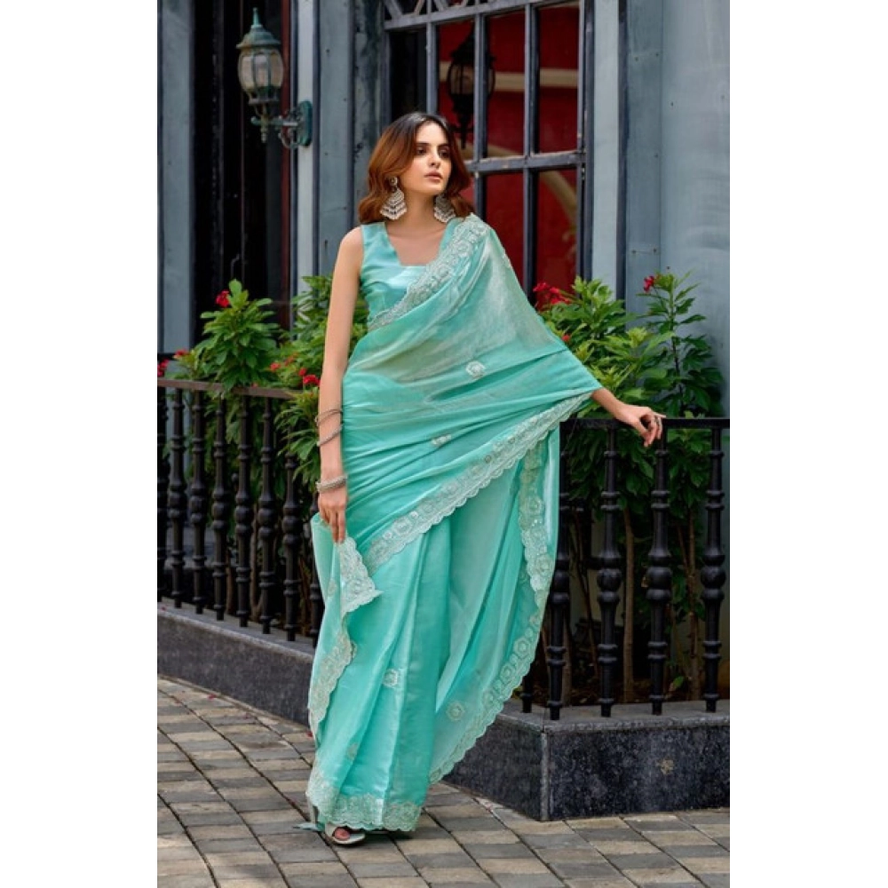 Generic Women's Faux Shimmer Geometric Ready to wear Saree With Unstitched Blouse 5.5Mtr (Light_AquaBlue) Generic Women's Faux Shimmer Geometric Ready to wear Saree With Unstitched Blouse 5.5Mtr (Light_AquaBlue)