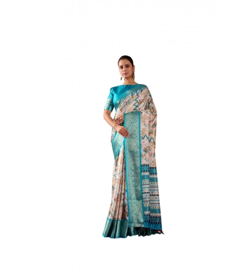 Generic Women's Faux_Silk Printed Saree With Unstitched Blouse 5.5Mtr (Beige)