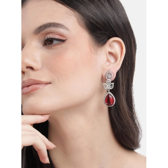 Generic Women's Brass Silver Plated Drop Earrings (Red) Generic Women's Brass Silver Plated Drop Earrings (Red)