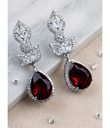 Generic Women's Brass Silver Plated Drop Earrings (Red)