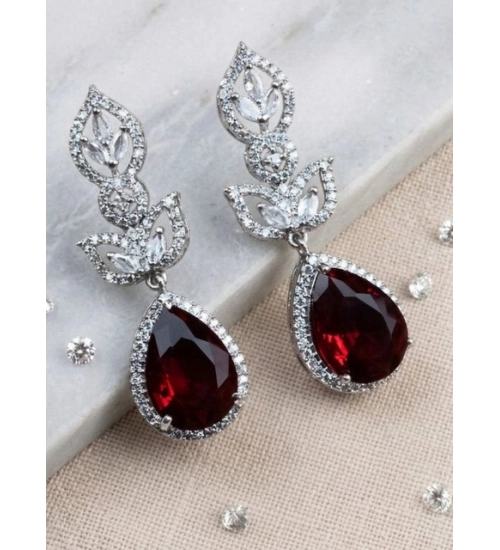 Generic Women's Brass Silver Plated Drop Earrings (Red)
