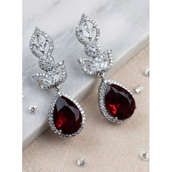 Generic Women's Brass Silver Plated Drop Earrings (Red) Generic Women's Brass Silver Plated Drop Earrings (Red)