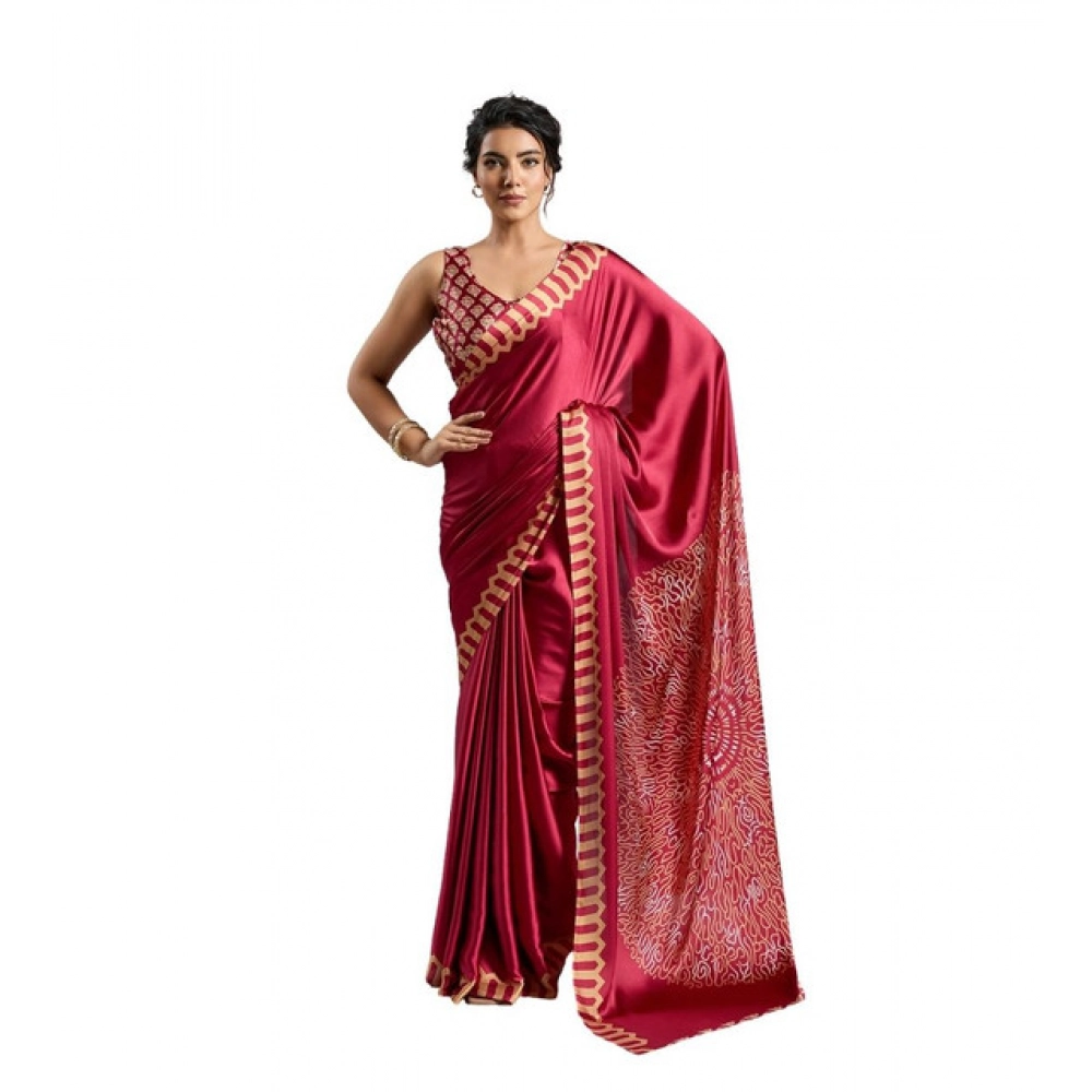 Generic Women's Satin Crepe Printed Saree With Unstitched Blouse 5.5Mtr (Maroon) Generic Women's Satin Crepe Printed Saree With Unstitched Blouse 5.5Mtr (Maroon)