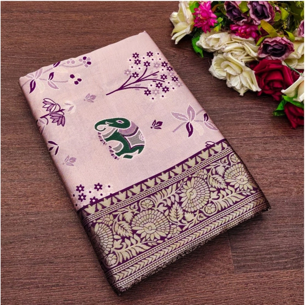 Generic Women's Soft Litchi Silk Jacquard Work Saree With Unstitched Blouse 5.5Mtr (Purple) Generic Women's Soft Litchi Silk Jacquard Work Saree With Unstitched Blouse 5.5Mtr (Purple)