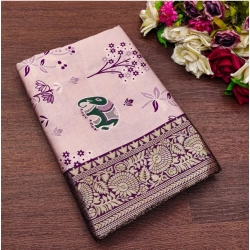 Generic Women's Soft Litchi Silk Jacquard Work Saree With Unstitched Blouse 5.5Mtr (Purple)