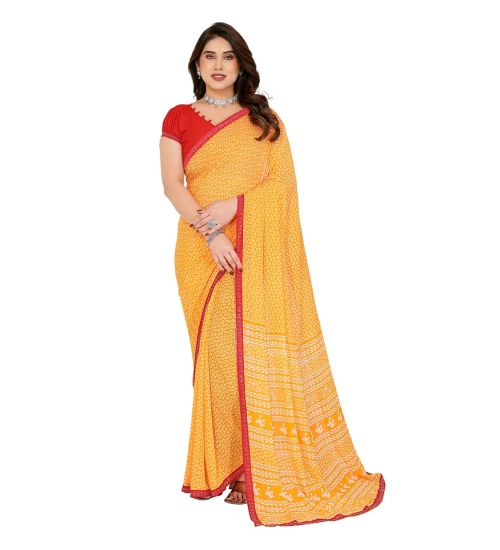 Generic Women's Georgette Printed Saree With Unstitched Blouse 5.5Mtr (Yellow)